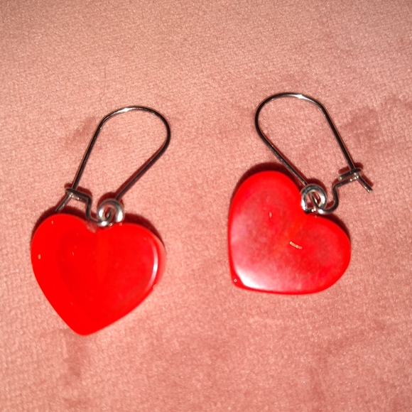 80s Retro Cherry Red Heart Candy Earrings Chunky Charm Hearts Stainless Steel - Picture 4 of 4